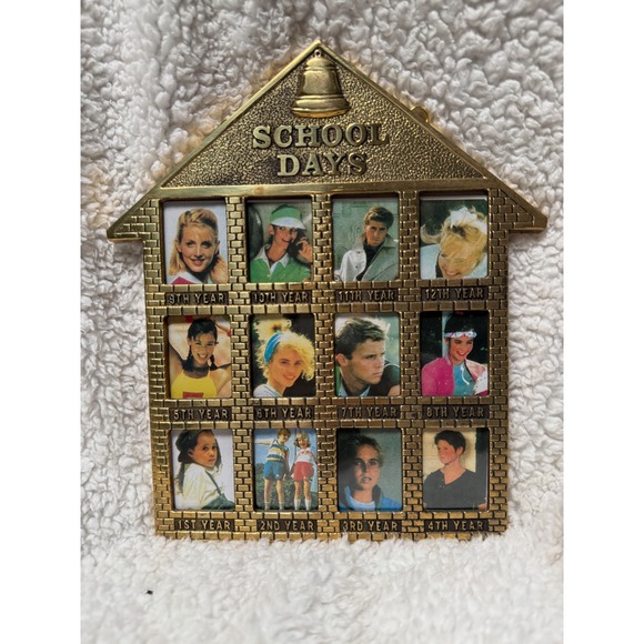 1990 Penco School Days 12 Photo Frame House Bell Vintage - Picture 1 of 3